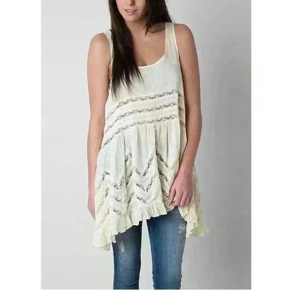 Free People Voila Trapeze Ruffle Slip Tank Dress Top Cream Size S - Picture 2 of 9